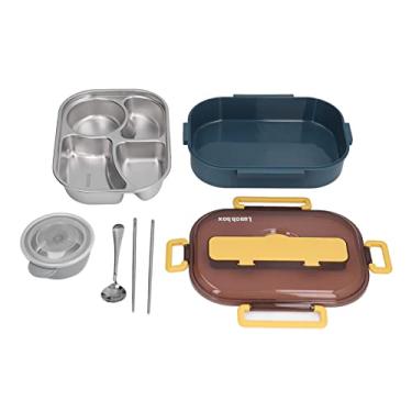 Imagem de Lancheira de A?o Inoxid¨¢vel,Compartimento de Cantina Infantil Estudante Trabalhador de Escrit¨®rio Isolado Almo?o com Tampa Multifuncional de Refei??o e Compartimento de Talheres(BLUE+YELLOW), La