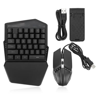 Imagem de Combo de teclado e mouse para jogos com uma mão, RGB retroiluminado 35 teclas, mini teclado mecânico para jogos com apoio de pulso para telefones Android e tablets