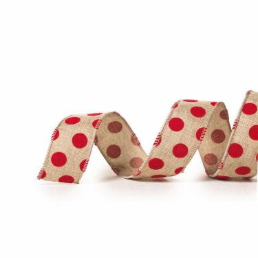 Imagem de Fita Natalina C/poá Cru/vrm 1un 3,8cmx9,14mts 1641674