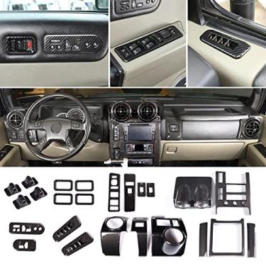 Imagem de PIUGILH Conjunto completo de 24 peças de kit de acabamento de decoração de interiores para Hummer H2 2003-2007, adesivo de painel de navegação central de carro, bonito e elegante (padrão de fibra de carbono)