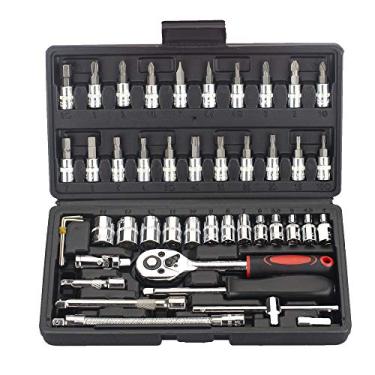 Imagem de FLZOSPER Conjunto de 46 peças de chave de fenda de 1/10.2 cm, 45 dentes, conjunto de chaves de fenda e conjunto de brocas com kit de ferramentas de chave catraca reversível para reparo de automóveis e