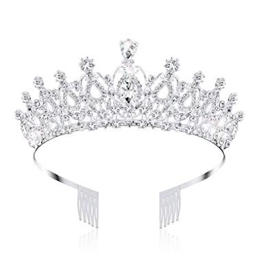 Imagem de NODG Tiaras e coroas prateadas para mulheres, coroas de prata de cristal para mulheres, coroas e tiaras, acessórios de cabelo para casamento, aniversário, tiaras, princesas, coroas e tiaras para meninas