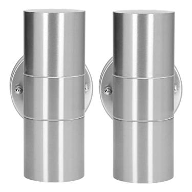 Imagem de 2 Peças GU10 Luminárias de Parede Cilíndricas Externas de Aço Inoxidável Arandelas Arandelas de Parede Externas à Prova D'água LED Cilíndrica para Cima e para Baixo Luz de Parede para Quintais Villas (Cor de aço inoxidável)