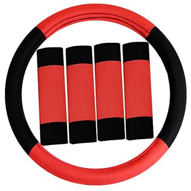 Imagem de FH Group Capa para volante FH2033RED (conjunto de almofadas para cinto de segurança e modernistas, vermelho)