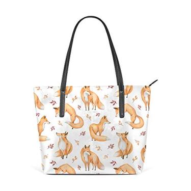 Imagem de Bolsa de ombro feminina sacola de couro para compras grande trabalho, outono, raposa, decoração de aquarela, bolsa casual