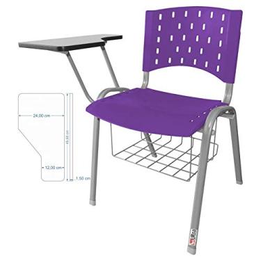 Imagem de Cadeira Universitária Plástica Lilás Com Porta Livros Base Prata 10 Unidades - ULTRA Móveis