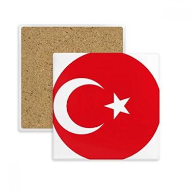 Imagem de Bandeira nacional da Turquia, símbolo asiático, porta-copos quadrados, suporte para caneca, pedra absorvente para bebidas, presente de 2 peças