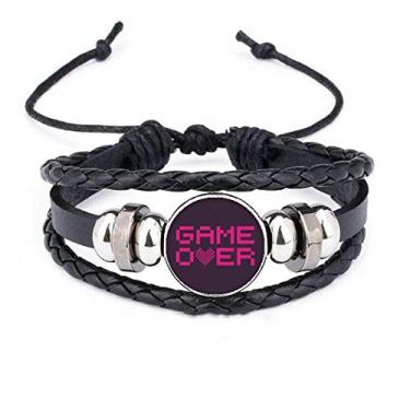 Imagem de DIYthinker Pulseira Pink Game Over Pixel de couro trançado, com corda trançada