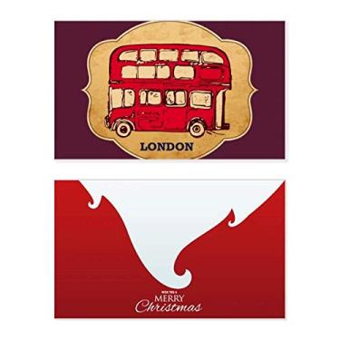 Imagem de Carimbo de guarda-chuva de Londres do Reino Unido, ônibus vermelho, feriado, comemorações, cartão de felicitações, mensagem de Natal