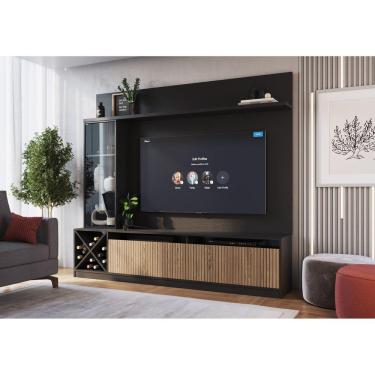 Imagem de Rack com Impressão Ripado Painel para TV até 50 Polegadas Adega e Cristaleira Turim Quiditá Preto/Brise