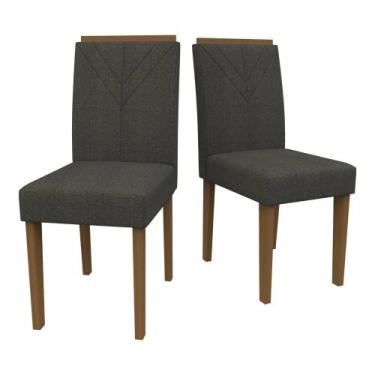 Imagem de Kit 2 Cadeiras De Jantar Amanda Linho Imbuia Cinza Escuro Bnn Decor -