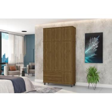 Imagem de Roupeiro/Guarda Roupas HOU Triplex 3 Portas + 2 Gavetas Com Cabideiros em Alumínio Cor Imbuia