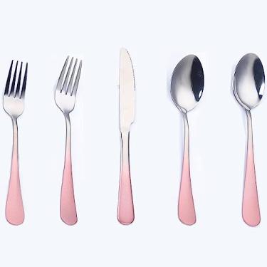 Imagem de Conjunto de talheres rosa para talheres de aço inoxidável com alça colorida de 16,80 peças, estilo retrô, garfos, colheres, facas, utensílios de mesa para casa, cozinha, hotel, restaurante (rosa + prata)