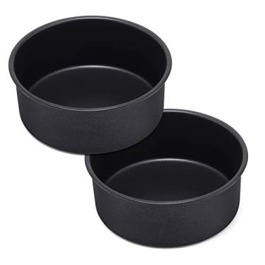 Imagem de E-far Conjunto de 2 formas de bolo de 15 x 7,6 cm, formas redondas pequenas antiaderentes de aço inoxidável para aniversário, casamento, núcleo de aço inoxidável e revestimento não tóxico, lado