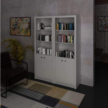 Imagem de Kit 2 Armários para Escritório Aberto 2 Portas e 3 Prateleiras ME4110 Espresso Móveis Branco