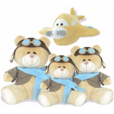 Imagem de Kit Urso Ursinho Para Nicho Pelucia Aviador C/Avião