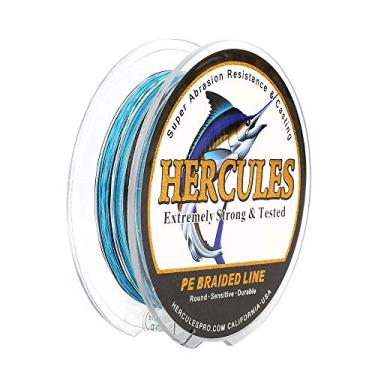 Imagem de Hercules Linha de pesca trançada super forte 4 fios super econômico de 1,8 kg a 2,3 kg Teste para água salgada, 109/328 / 547/1094 jardas (100 m / 300 m / 500 m / 1000 m), Diam# 0,08 mm - 0,55 mm Blue Camo, 50LB(22.7KG)-0.37MM-109YDS(100M)