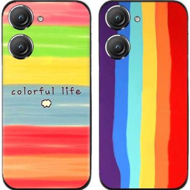 Imagem de 2 peças Rainbow Colorful Life TPU gel silicone capa traseira para celular Asus Zenfone 8/9/10 (Asus Zenfone 9)