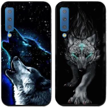 Imagem de 2 peças coruja lobo leão tigre gato pilha golfinhos pug husky cão dinossauro panda capa de telefone traseira gel TPU para Samsung Galaxy A7 2018 (lobo)
