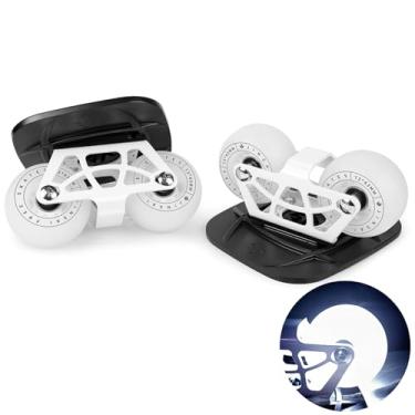 Imagem de Freeskates com superfície metálica, rodas brancas piscando, suporte de distância de eixo duplo, adequado para adultos e crianças patinação em linha e sapatos de patinação em linha prancha de drift