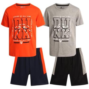Imagem de Pro Athlete Conjunto de shorts ativos para meninos - 4 peças Dry Fit Performance Camiseta e Shorts de basquete (4-16), Dunk laranja/cinza, 10-12