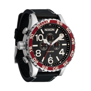 Imagem de NIXON Relógio masculino analógico moderno 51-30 Chrono A1392-300 m resistente à água (mostrador do relógio de 51 mm, pulseira de couro genuíno de 25 mm), prata/preto/cranberry, One Size, Couro cromado