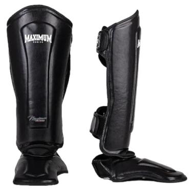 Imagem de Caneleira De Muay Thai e Kickboxing Maximum Classic Black Couro PU - PAR (GG)