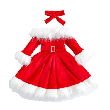 Imagem de Vestido infantil de Natal para meninas, Papai Noel, vestido de princesa, lindo traje de Natal, Ombro de fora vermelho B, 2-3T