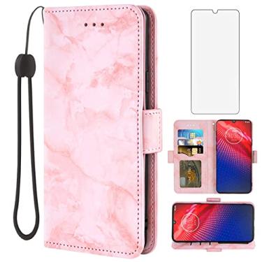 Imagem de Asuwish Capa compatível com Moto Z4/Moto Z 4 Play/MotoZ4 Force e protetor de tela de vidro temperado, compartimento para cartão, suporte, carteira de mármore, capas de telefone para Motorola 4Z
