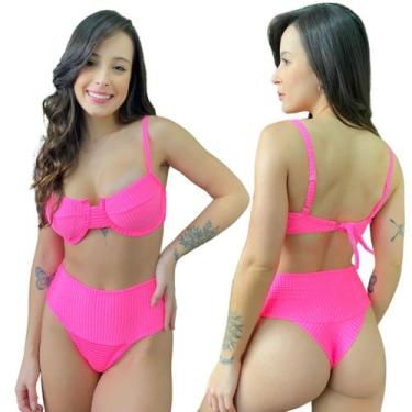 Imagem de Biquíni Hot Pants Faixa Meia Taça Retrô Com Bojo Canelado Mônaco Rosa 