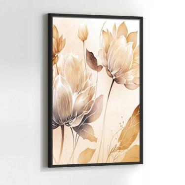 Imagem de Quadros Decorativos com com Moldura Abstrato Bege Claro Flor Vertical 