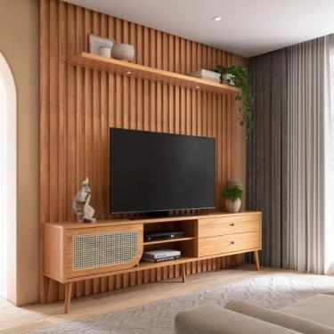 Imagem de Rack Retrô 2 Gavetas Com Painel Ripado Com Led Spot 2,5 m - Dalla Cost