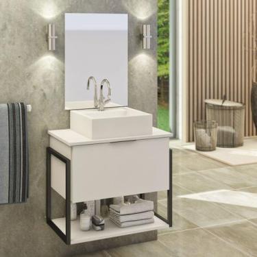 Imagem de Kit Gabinete Banheiro Industrial TECH 60cm Branco Inteiro (gabinete + 