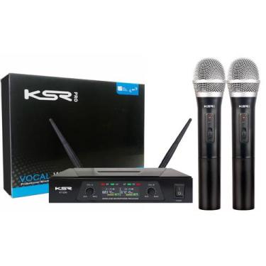 Imagem de Microfone Duplo Sem Fio Mao + Mao Uhf Marca Ksr Kt2m - ksr pro