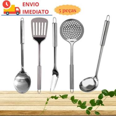 Imagem de Espátula Vazada Inox para Hambúrger Grande Chapa Lanches 5 pcs - SQ Só