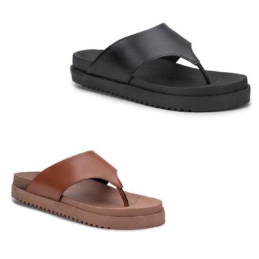 Imagem de Kit 2 Pares Sandália Feminina Luxo Flat Tamanco Plataforma Chinelo Con