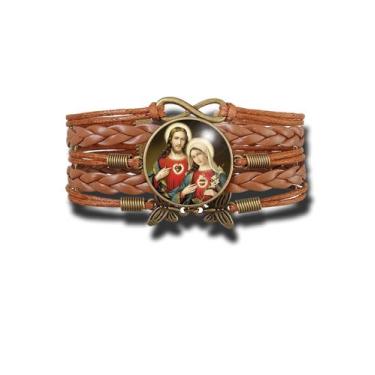 Imagem de Pulseira Feminina Jesus Cristo e Maria Santíssima Ajustável - RECANTO 