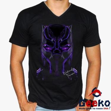 Imagem de Camiseta Pantera Negra 100% Algodão Wakanda Forever Geeko, Preto gola 