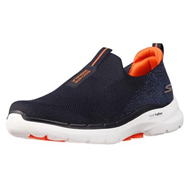 Imagem de Skechers Gowalk 6 – Tênis de caminhada masculino com ajuste elástico, sem cadarço e desempenho atlético, Azul-marinho/laranja, 7 X-Wide