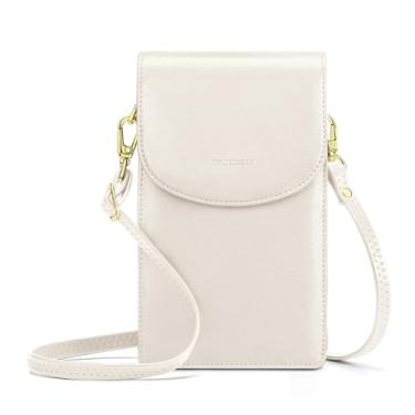 Imagem de nuoku Bolsa transversal para celular feminina, mini bolsa transversal, carteira pequena para celular com porta-cartão removível, 2 Bege