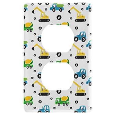 Imagem de Receptáculo duplex para trator escavadeira, caminhonete basculante, placa de parede, placa de interruptor, tamanho 1 gangue 7,4 cm x 11,7 cm para quarto de jogos, quarto, banheiro, decoração de casa