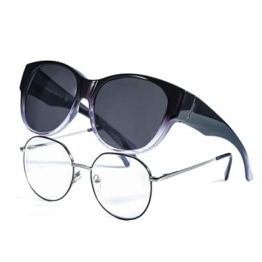 Imagem de LVIOE Óculos de sol Fit Over para mulheres e homens, lentes polarizadas com proteção UV400 LS5779, A03 Armação roxa gradiente/lentes polarizadas pretas, Large