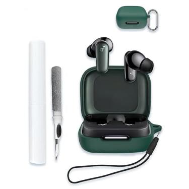 Imagem de Capa para fones de ouvido Soundcore by Anker P30i, capa rígida portátil resistente a arranhões e choque com kit de limpeza, mosquetão e cordão, verde