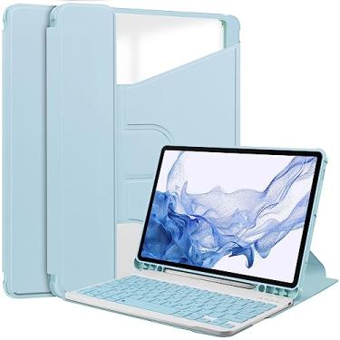 Imagem de Gylint Capa para Galaxy Tab S10 Plus 2024, dobrável com rotação de 360 graus, capa ultrafina de couro PU para Samsung Galaxy Tab S10+ Plus 2024/ S9+ Plus/S9 FE Plus 12,4 polegadas azul bebê