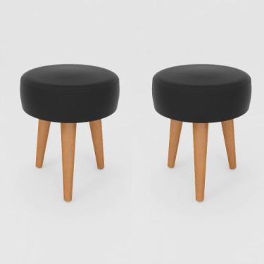 Imagem de Kit 2 Banqueta Baixa Cozinha 48cm Estofada Preto Madeira Maciça Urban 