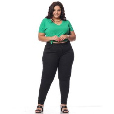 Imagem de Calça Sarja Feminina Plus Size  Cintura Alta Preta com Elastano. - Mad