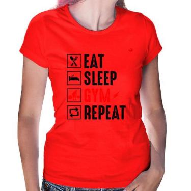 Imagem de Baby Look Eat, Sleep, Gym, Repeat - Foca na Moda, Vermelho, M