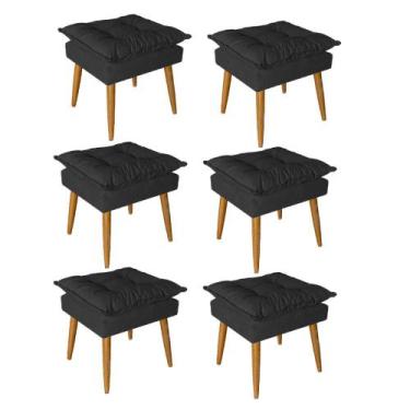 Imagem de Kit 06 Puff Puf Banqueta Opala Para Quarto Sala Recepção Suede Preto -
