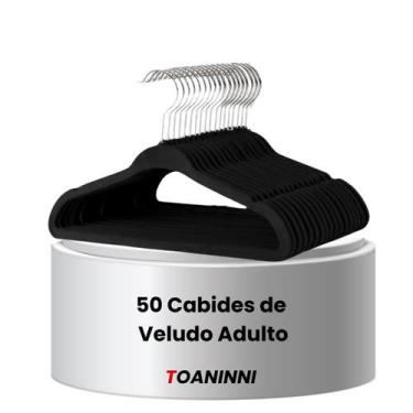 Imagem de Kit 50 Cabides de Veludo Ultra Fino Antideslizante Preto - Toaninni