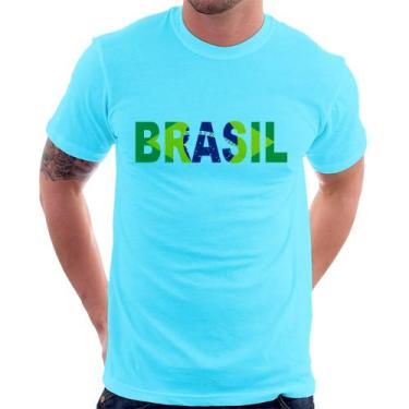 Imagem de Camiseta Bandeira Brasil Letras - Foca na Moda, Azul claro, GGG